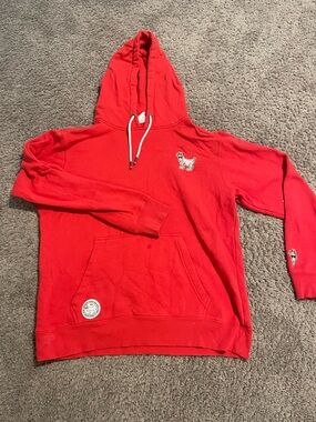 Red Hooded Men's Sweatshirt with Embroidered Dog Logo